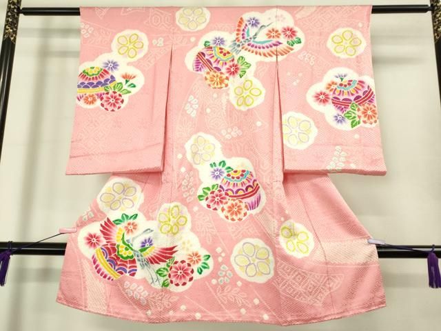 上 七五三 女の子 3歳 祝着 襦袢セット 駒刺繍 絞り 飛鶴花毬文 kh 6