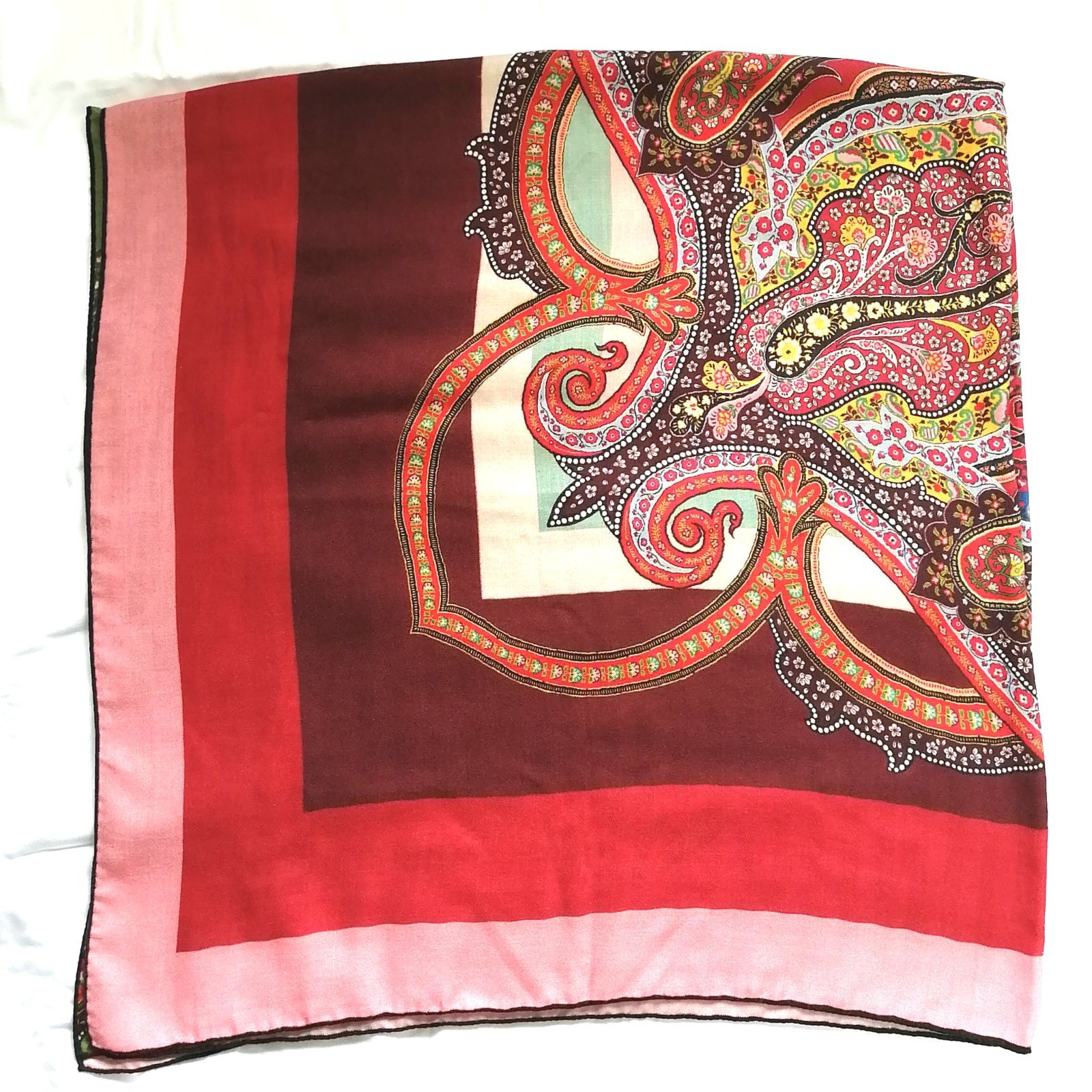 良品 エトロ ETRO ストール 2024 ショール 赤 ペイズリー カシミヤ