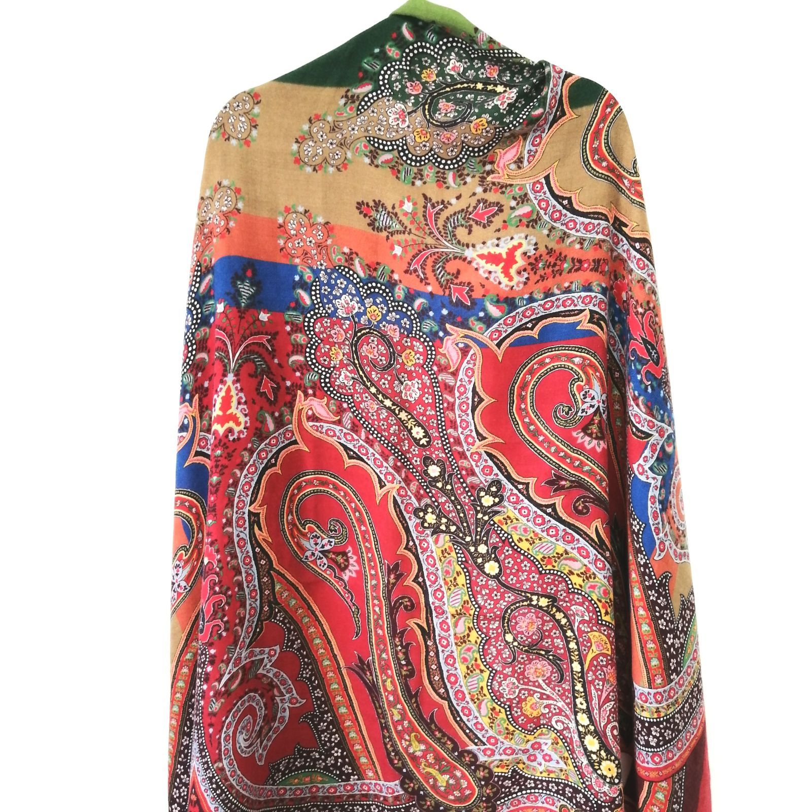 良品 エトロ ETRO ストール ショール 赤 ペイズリー カシミヤ シルク