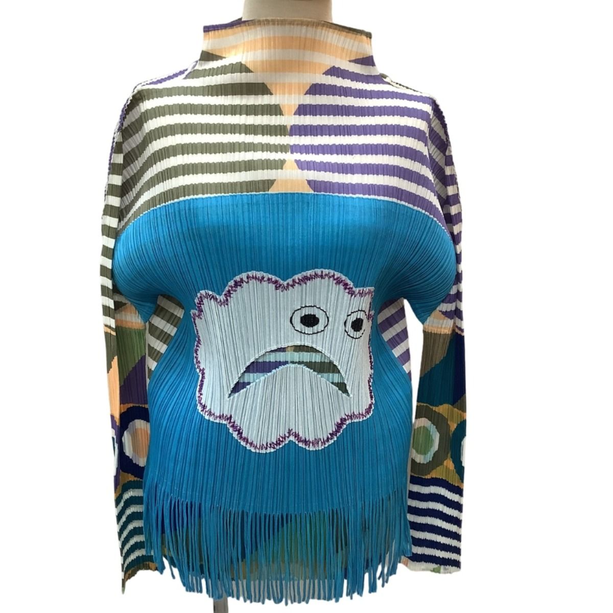 ISSEY MIYAKE イッセイミヤケ PLEATS PLEASE 激 雲柄 変形カットソー PP 71-JK 573 スカイブルー