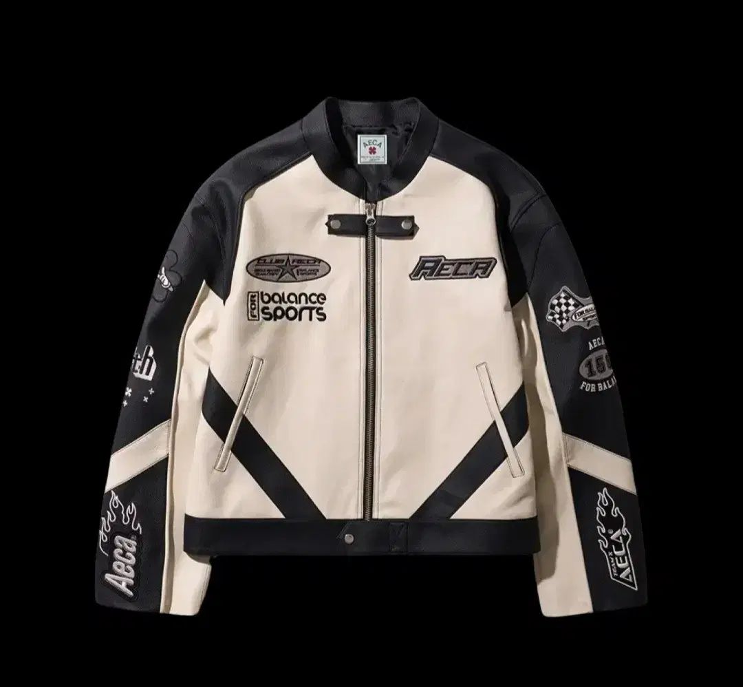 エイカ 白 AECA レーシング パッチ バイカー ジャケット L