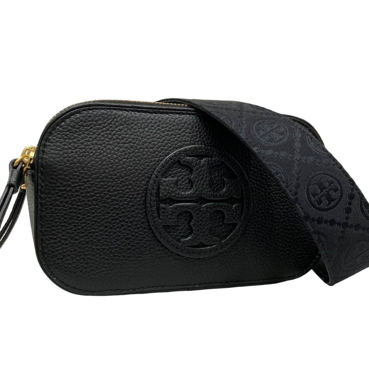 美used品 トリーバーチ ミラーホーボー ブラック TORY BURCH トリーバーチ ミラー ミニ 171956 ブラック ペブルドレザー