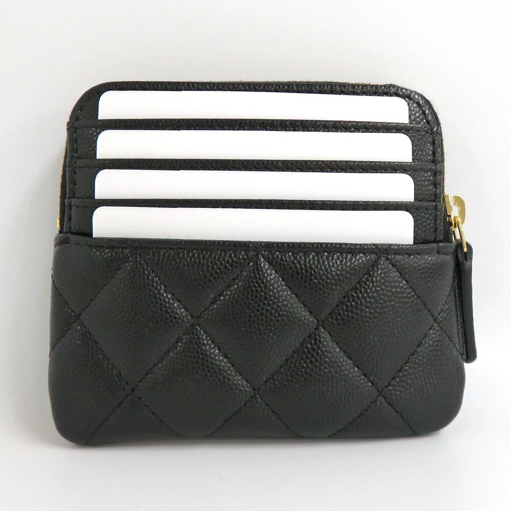 名古屋 シャネル ジップコインパース AP 5012 マトラッセ ブラック ゴールド金具 コインケース 財布 黒 カードケース レディース