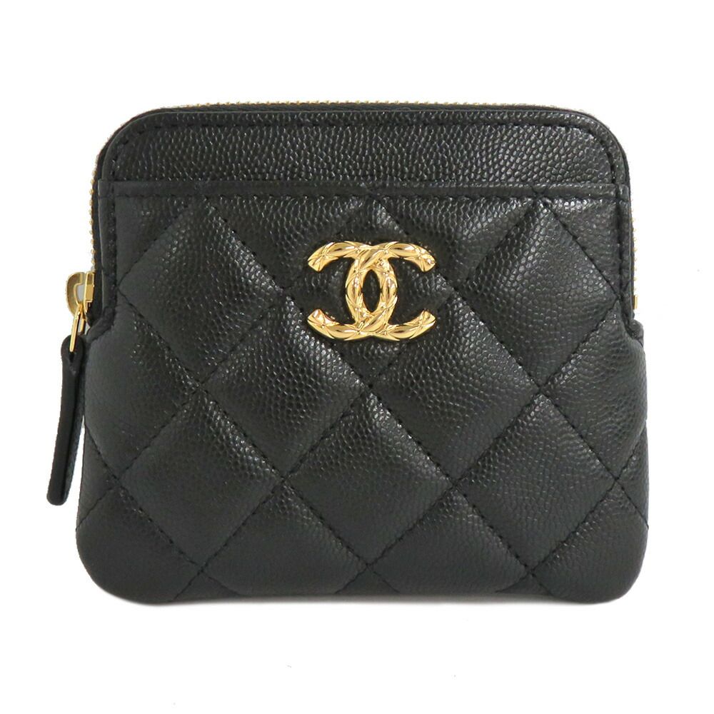 名古屋 シャネル ジップコインパース AP 5012 マトラッセ ブラック ゴールド金具 コインケース 財布 黒 カードケース レディース