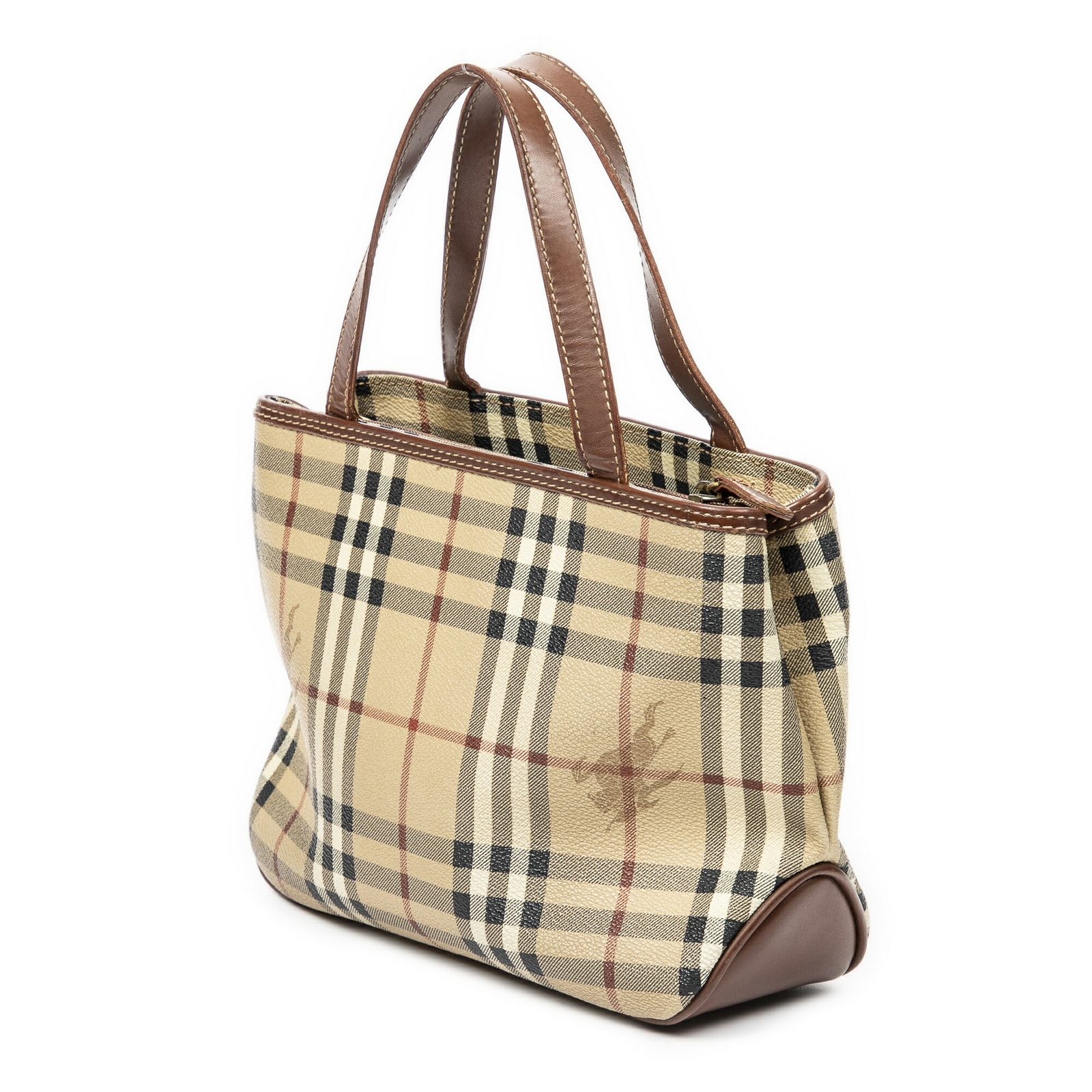 Burberry バーバリー小ジップトートベージュ|ブラウンヘイマーケット チェック PVCキャンバスA