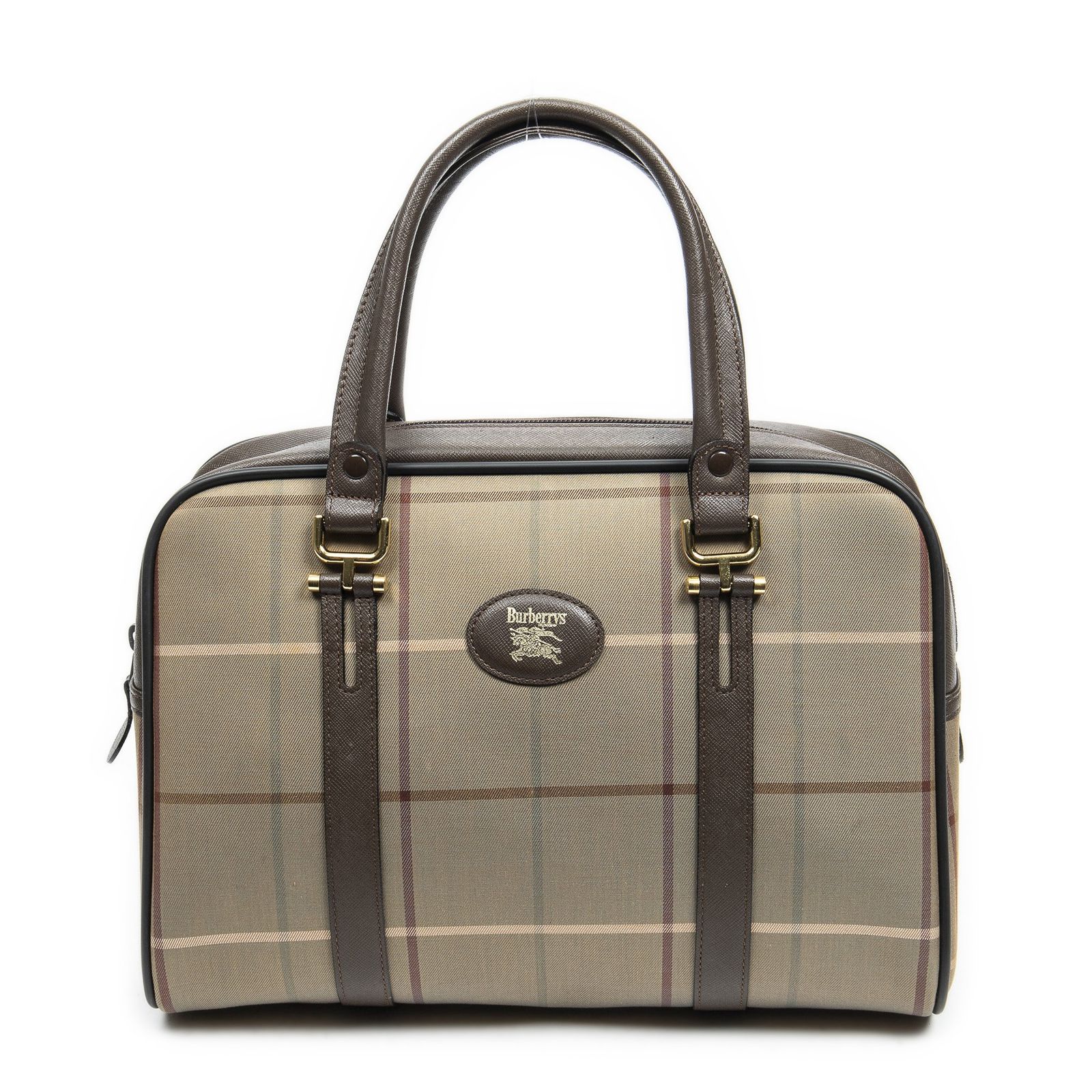 Burberry バーバリーバーバリーズ 小 ボストングリーン|ブラウンヴィンテージチェックキャンバスA