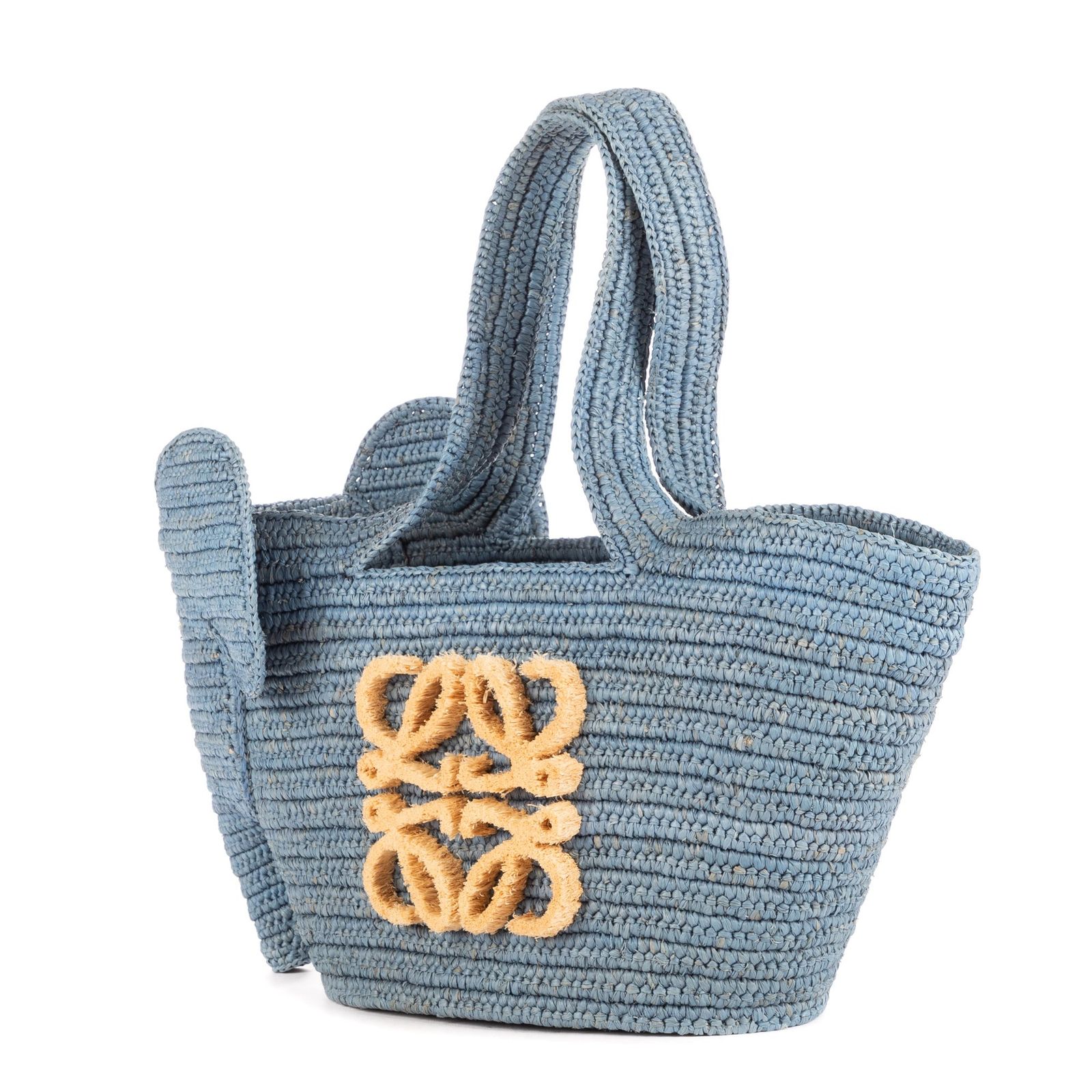 LOEWE ロエベエレファントラフィアトート青 ベージュストローキャンバスA