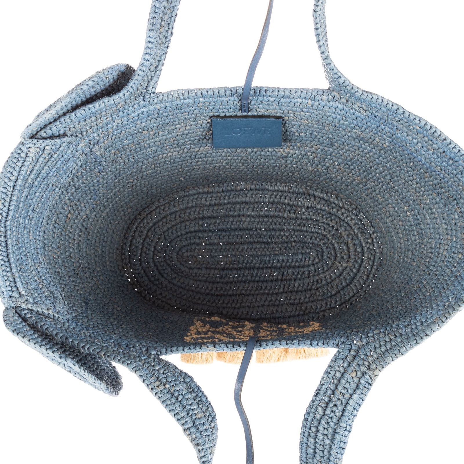  LOEWE ロエベエレファントラフィアトート青 ベージュストローキャンバスA その他 バッグ