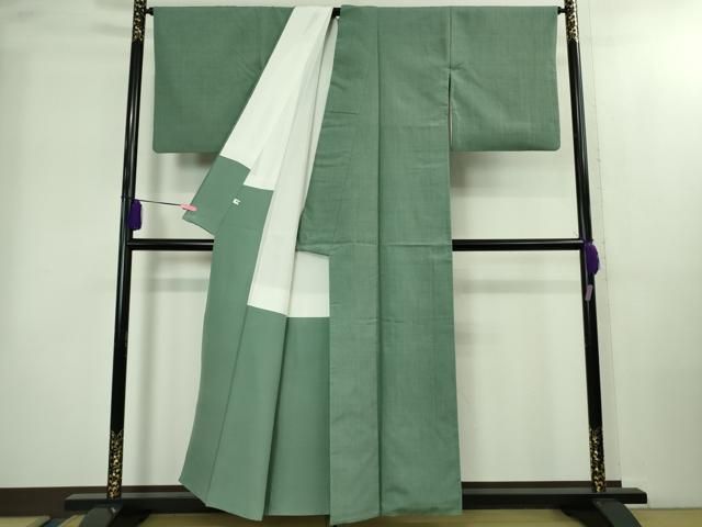 ● 上 本場結城紬 重要無形文化財 奥順謹製 色無地 錆浅葱色 証紙付き kh 6