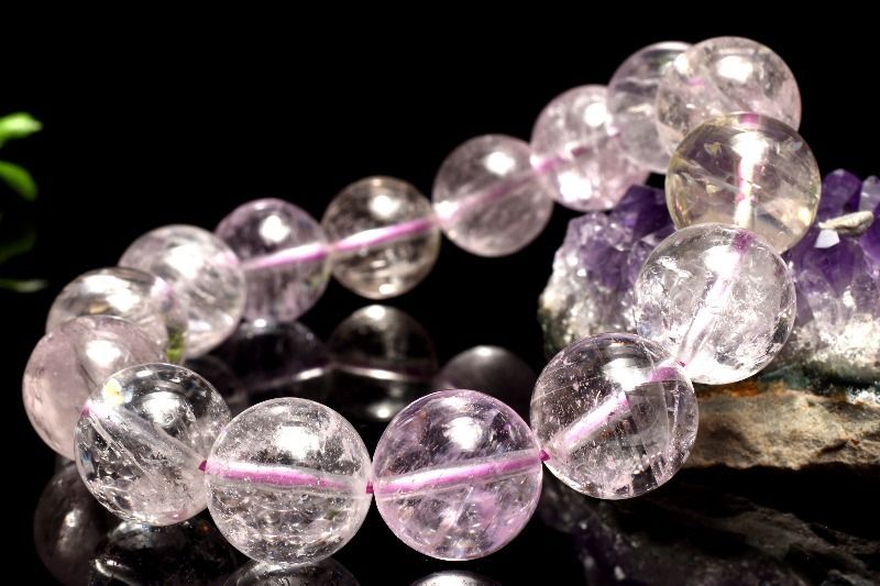 １点物 AA 繊維状クラック クンツァイト 13 mm ブレスレット パワーストーン 天然石 _MC 2355