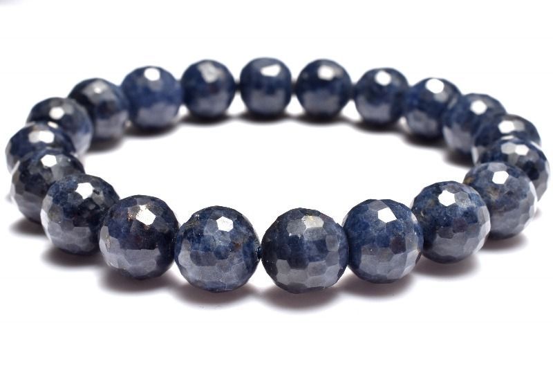 １点物 凛とした輝きを放つ深い青 サファイア 9.5-10 mm 128面カット ブレスレット パワーストーン 天然石 _MC 2373