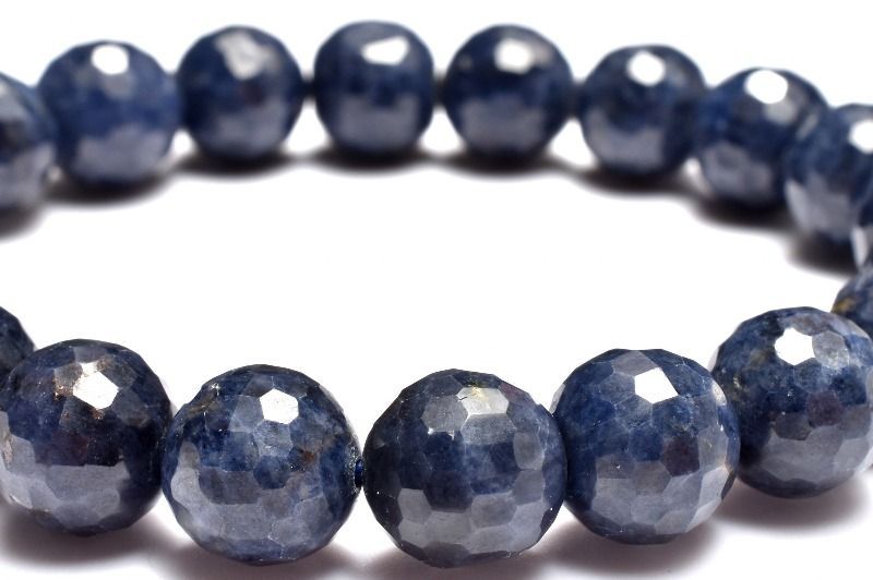 １点物 凛とした輝きを放つ深い青 サファイア 9.5-10 mm 128面カット ブレスレット パワーストーン 天然石 _MC 2373