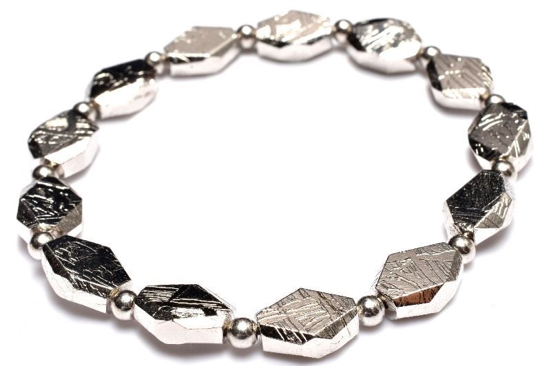 １点物 宇宙からの贈り物 メテオライト アルタイ隕石 10.5 x 8 丸玉3.5 mm ひし形 シルバーコーティング ブレスレット パワーストーン 天然石 _MC 2492