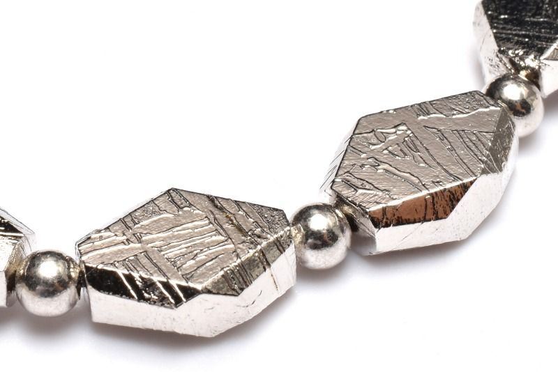 １点物 宇宙からの贈り物 メテオライト アルタイ隕石 10.5 x 8 丸玉3.5 mm ひし形 シルバーコーティング ブレスレット パワーストーン 天然石 _MC 2492