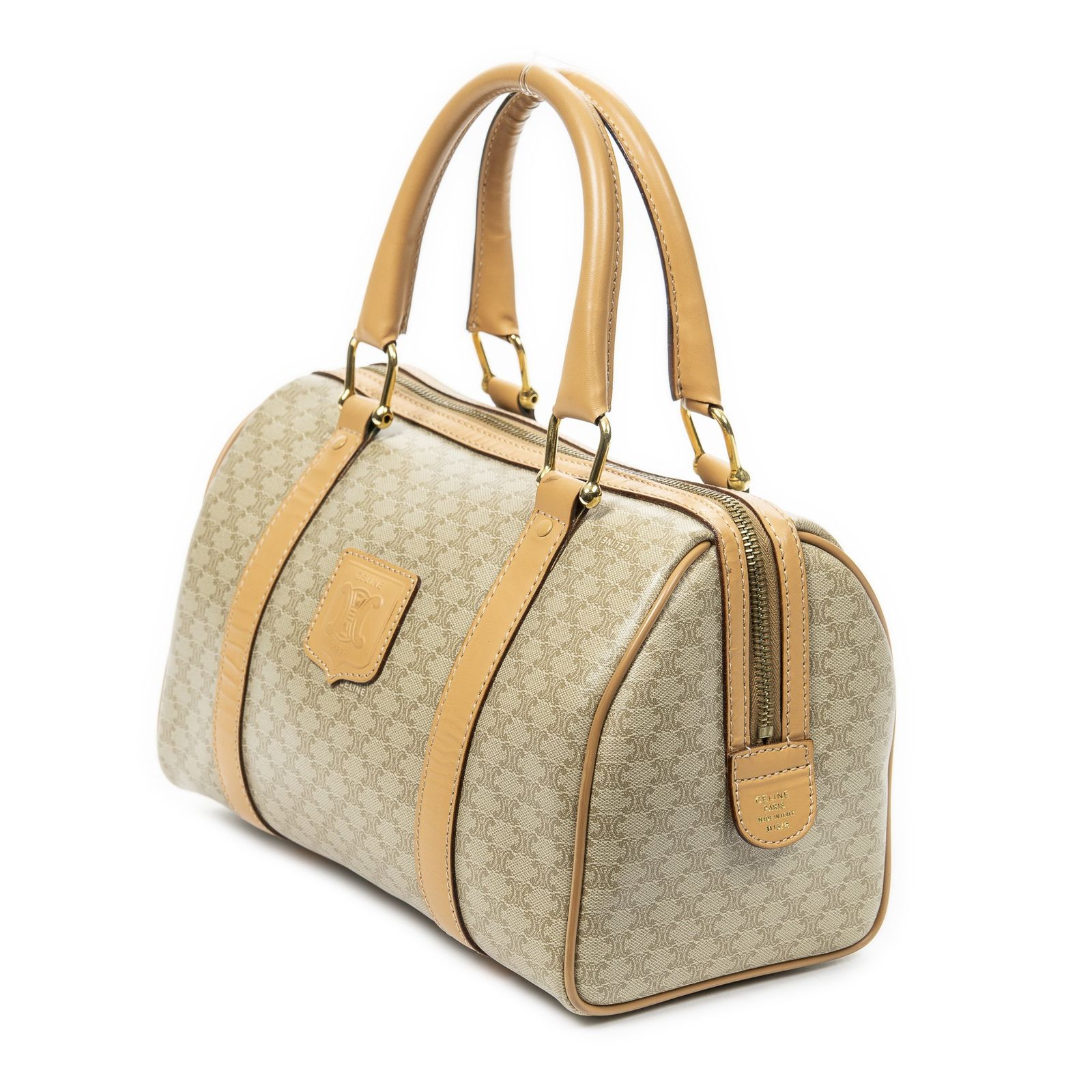 CELINE セリーヌヴィンテージミニボストンベージュマカダムPVCキャンバスA