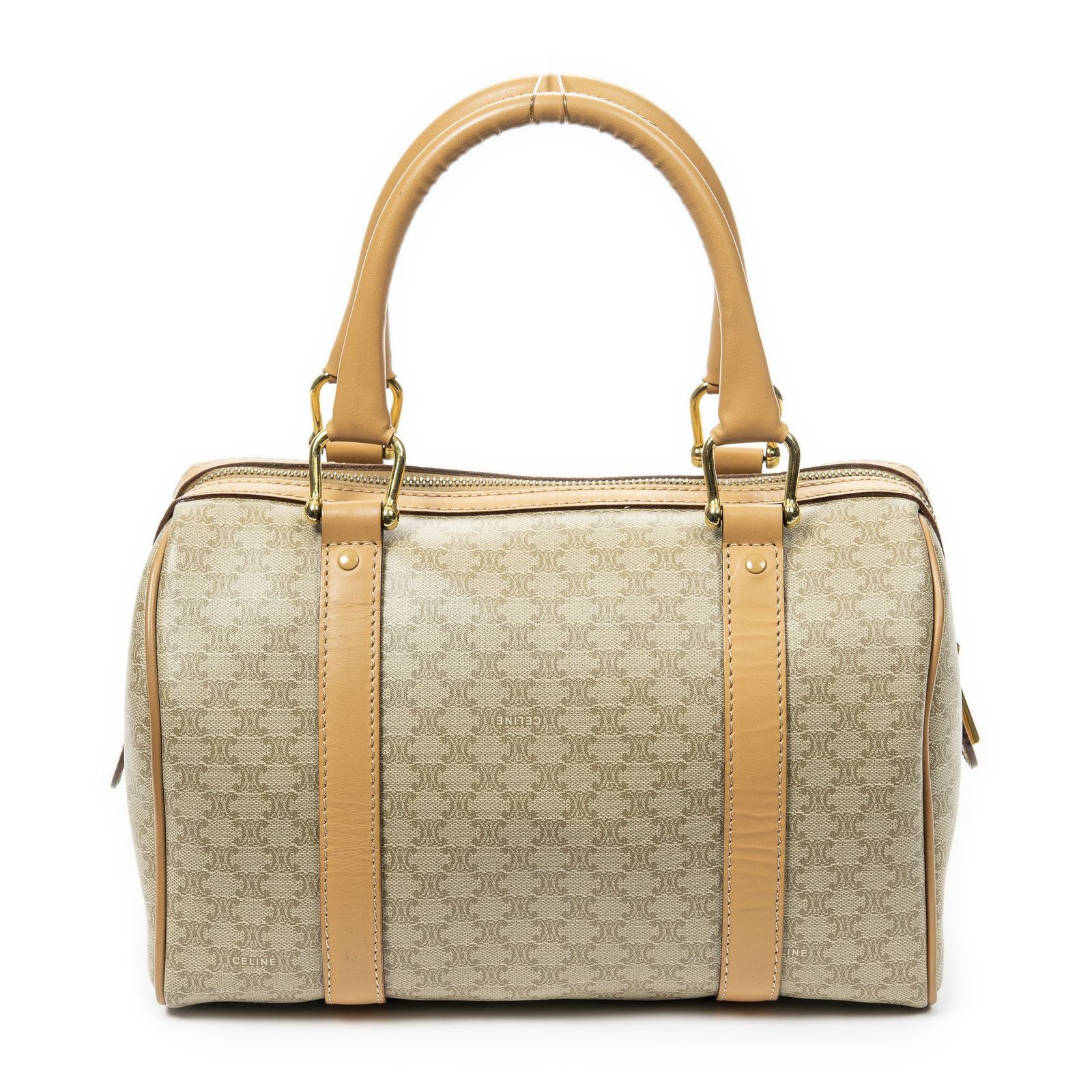 CELINE セリーヌヴィンテージミニボストンベージュマカダムPVCキャンバスA