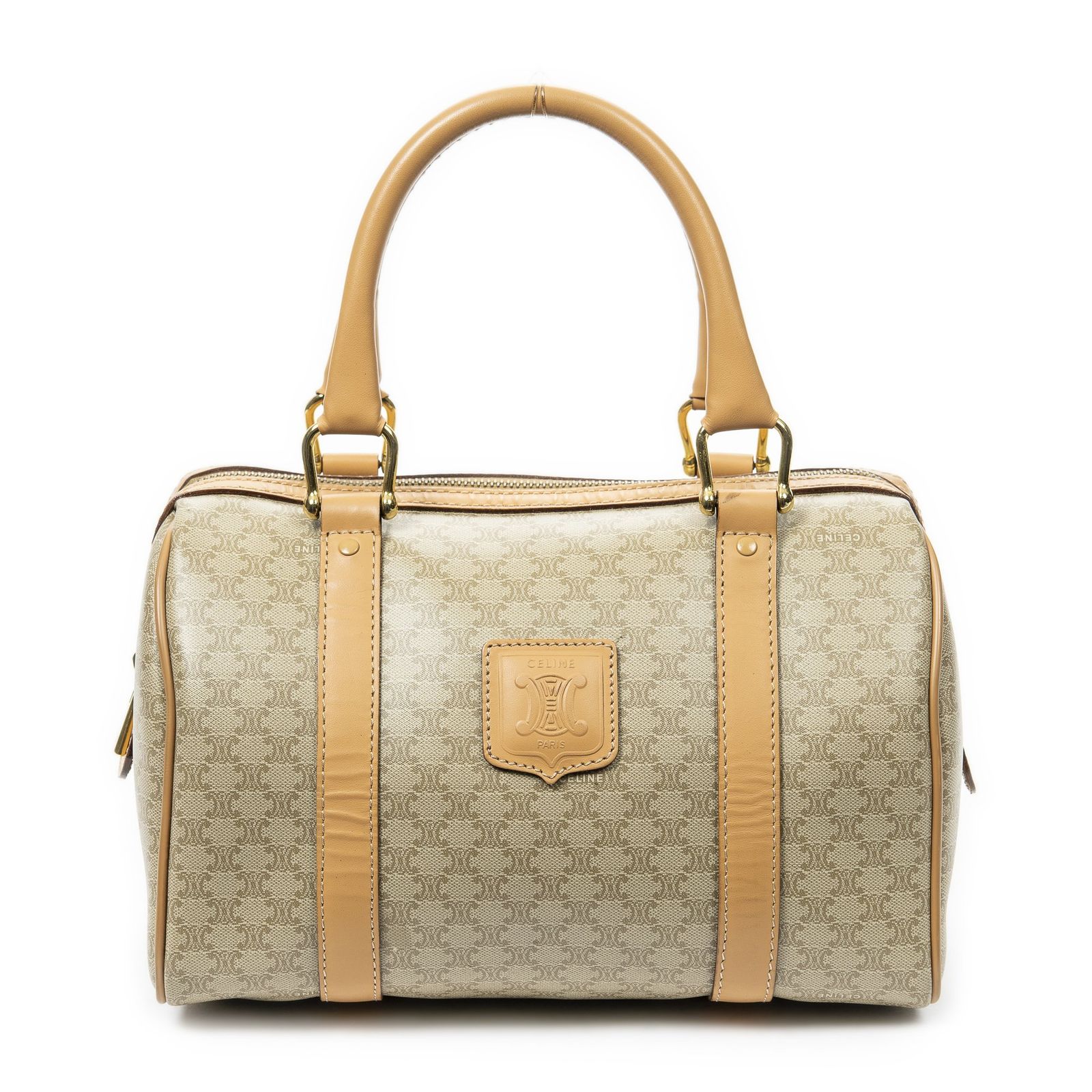 CELINE セリーヌヴィンテージミニボストンベージュマカダムPVCキャンバスA