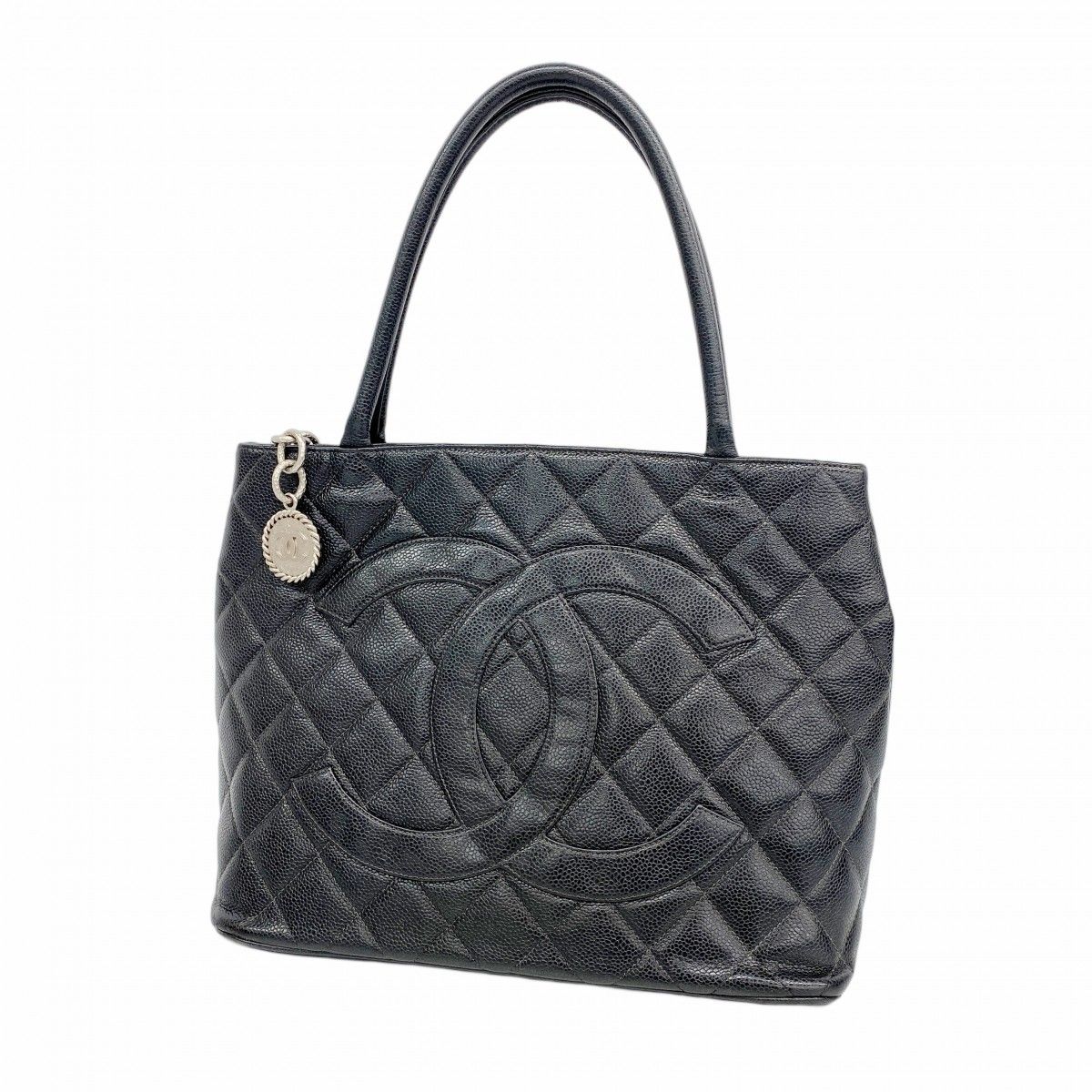 【5pb2574-h】シャネル トートバッグ 復刻トート キャビアスキン ブラック シルバー金具【中古】レディース 5pb2574-h】シャネル トートバッグ 復刻トート キャビアスキン