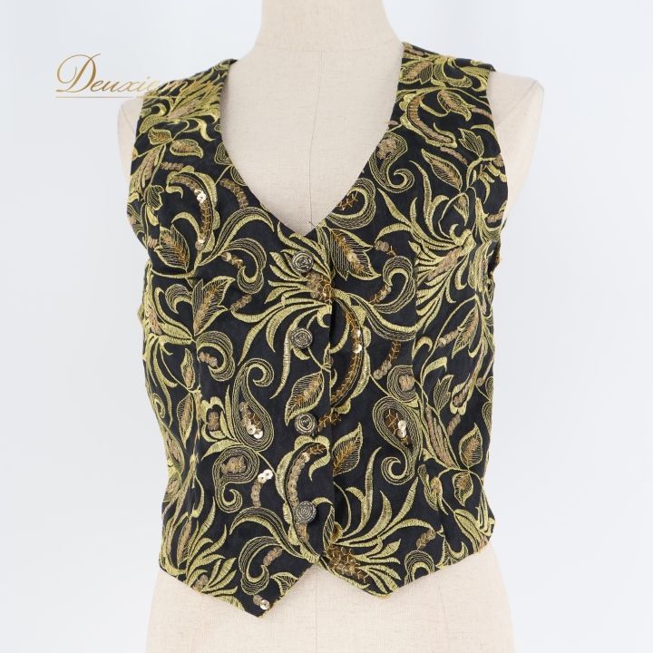 フラメンコ 衣装 チャレコ ベスト 黒 金 ゴールド 軽い 刺繍