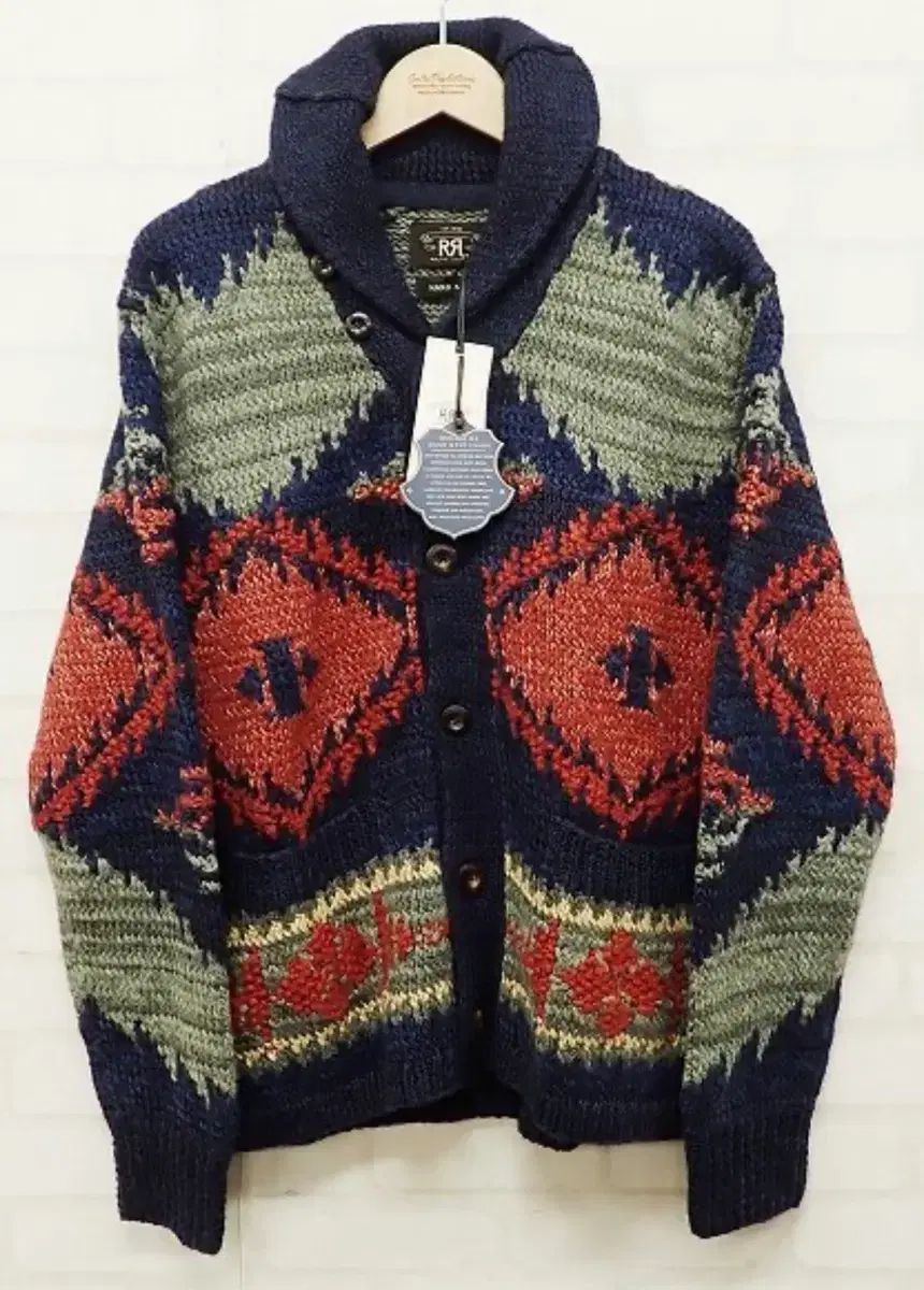 RRA ダブルアールエル ハンドニット リネン ショールカラー カーディガン m