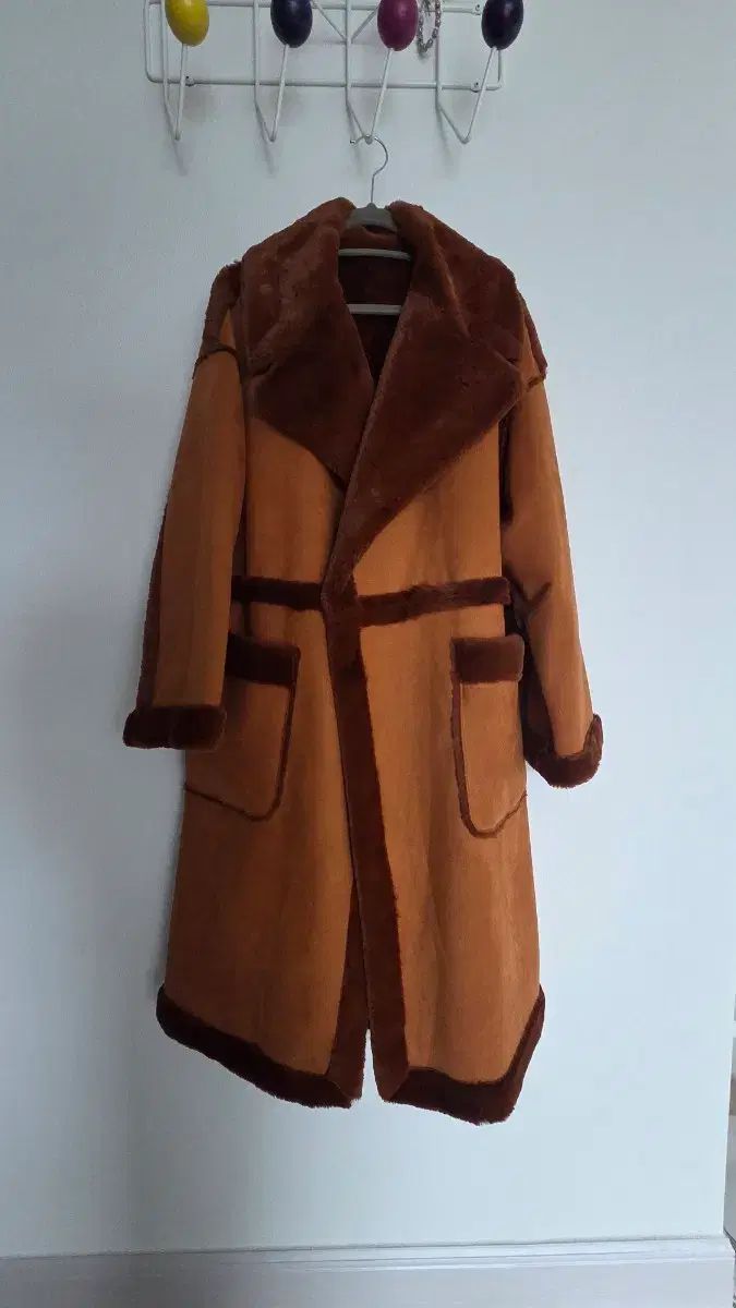 ブラウン ロング ムートン オーバーサイズ コート
