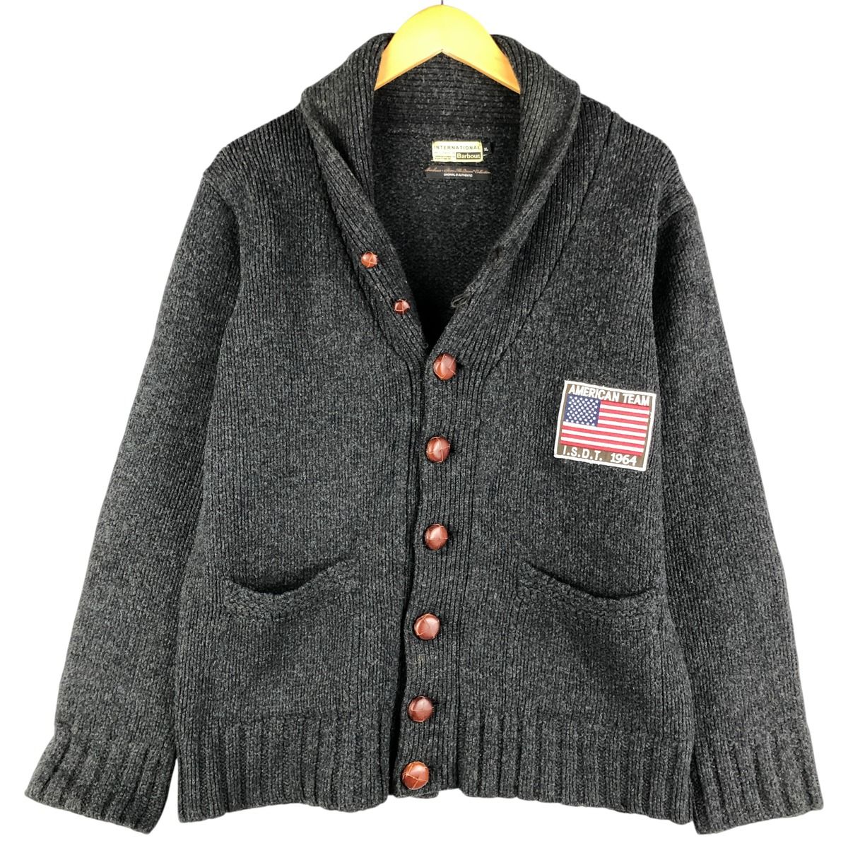 古着 バブアー Barbour 星条旗柄 ショールカラー ウールニット 