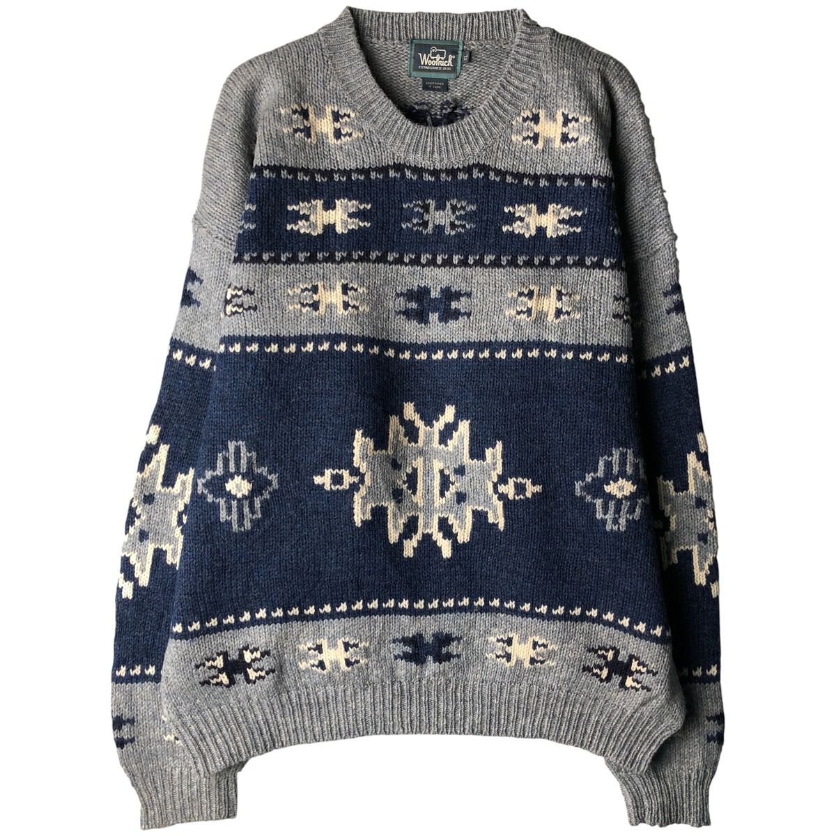 古着 90年代 ウールリッチ WOOLRICH 総柄 ウールニットセーター メンズ 