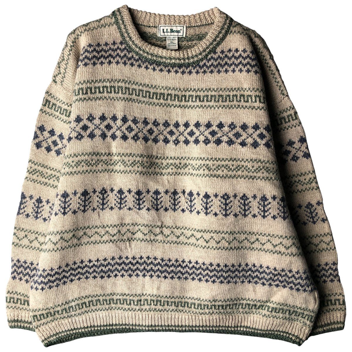 古着 70~80年代 エルエルビーン L.L.Bean 総柄 フェアアイル柄 リネン 