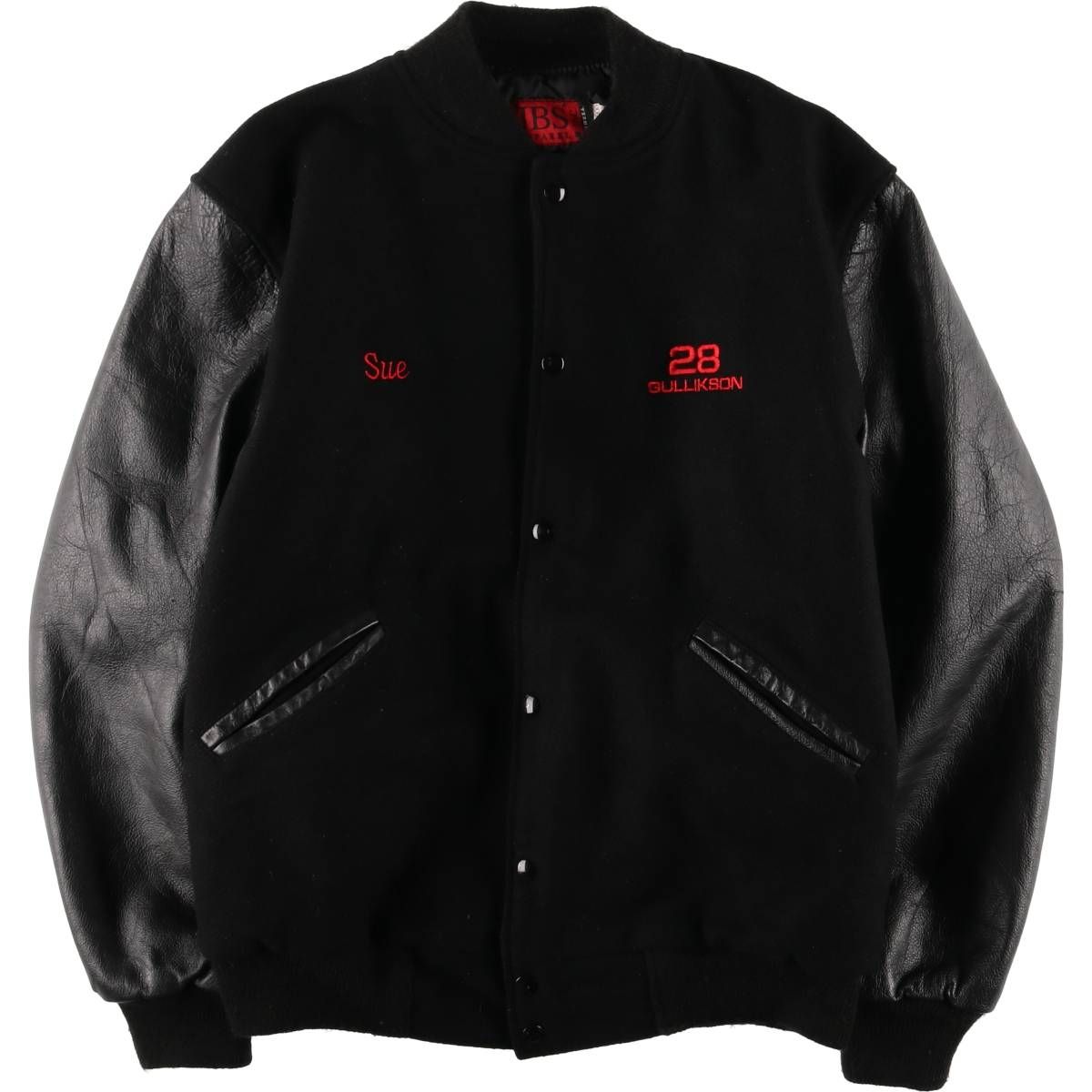 古着 00年代 デロング JBS 中綿入り 袖革ウールボタンスタジャン バー