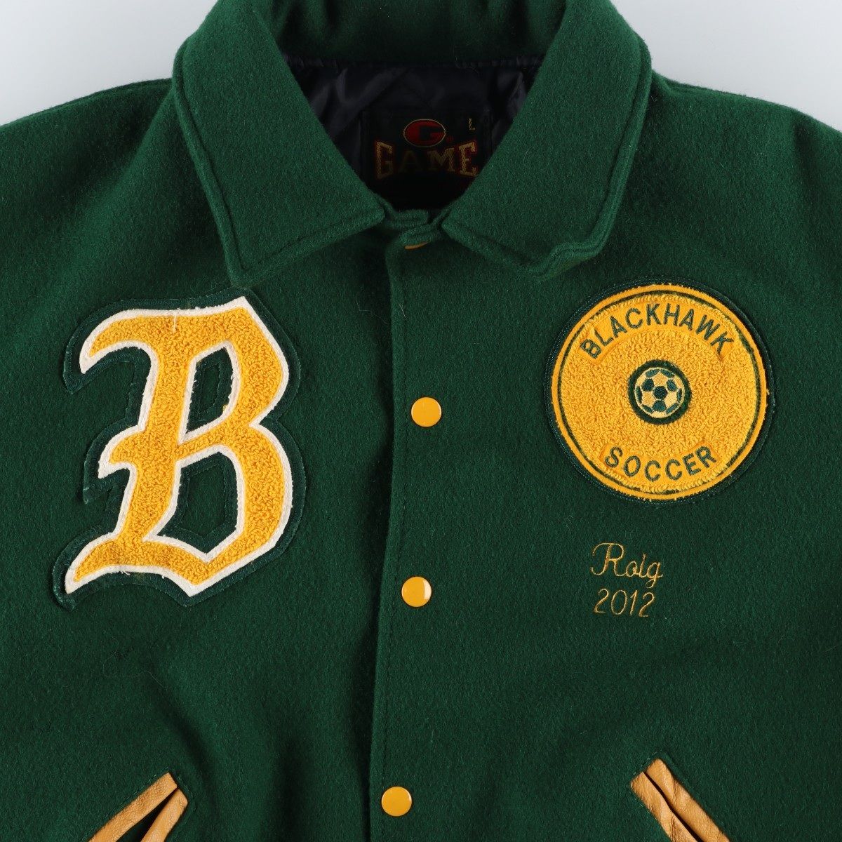 M ウィンダンシー バーシティジャケット スタジャン 袖レザー オリーブ M ウィンダンシー バーシティジャケット スタジャン 袖レザー オリーブ