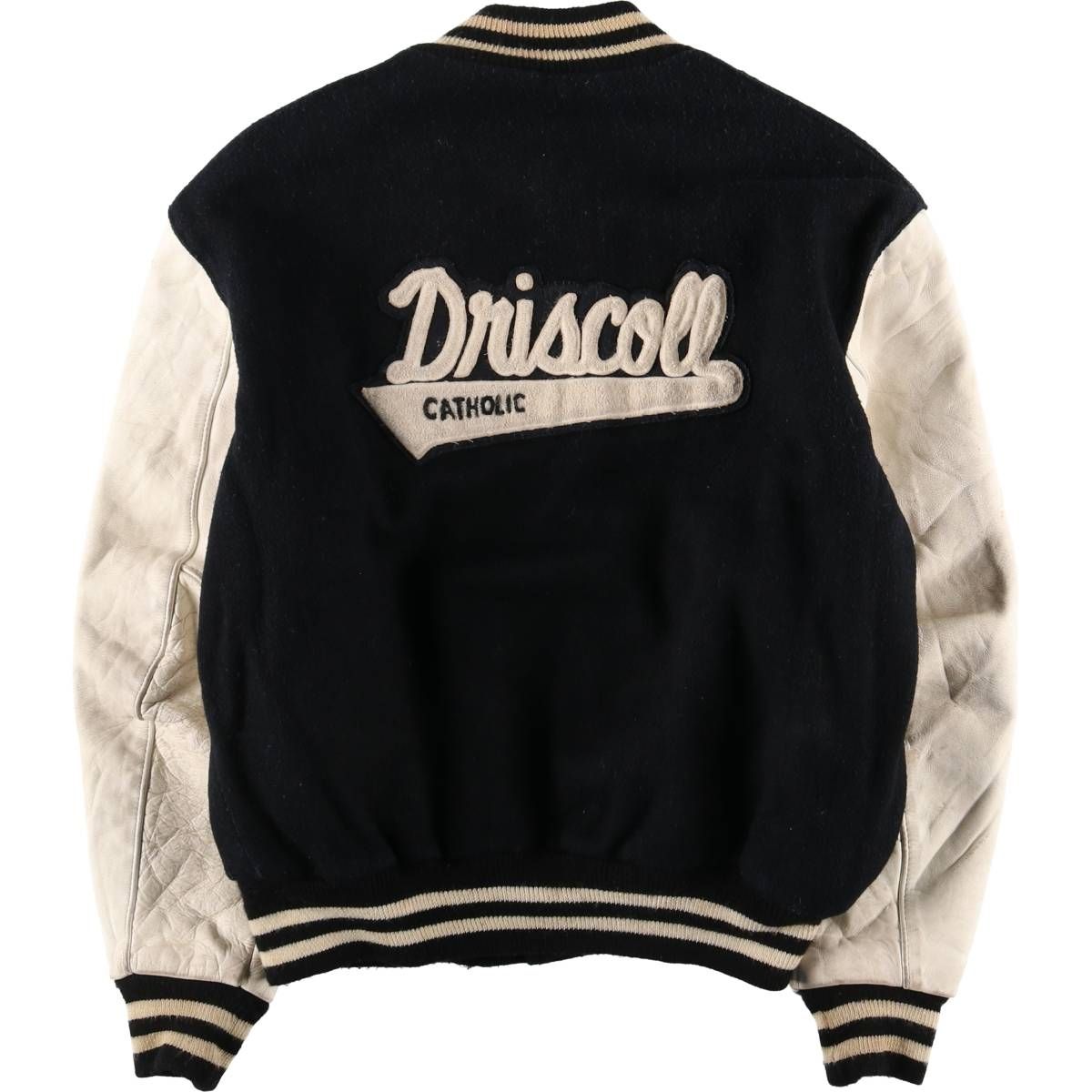 古着 90年代 デロング DeLONG 中綿入り 袖革ウールボタンスタジャン