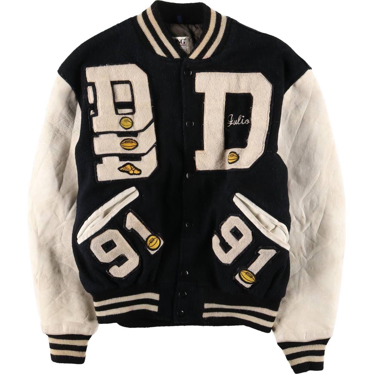 古着 90年代 デロング DeLONG 中綿入り 袖革ウールボタンスタジャン