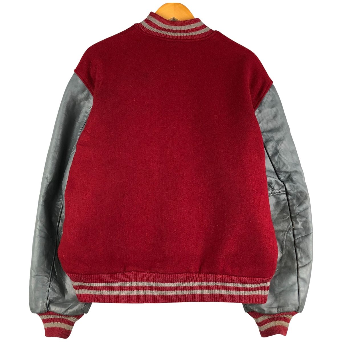 古着 80~90年代 TROPHY JACKETS 中綿入り 袖革ウールボタンスタジャン 