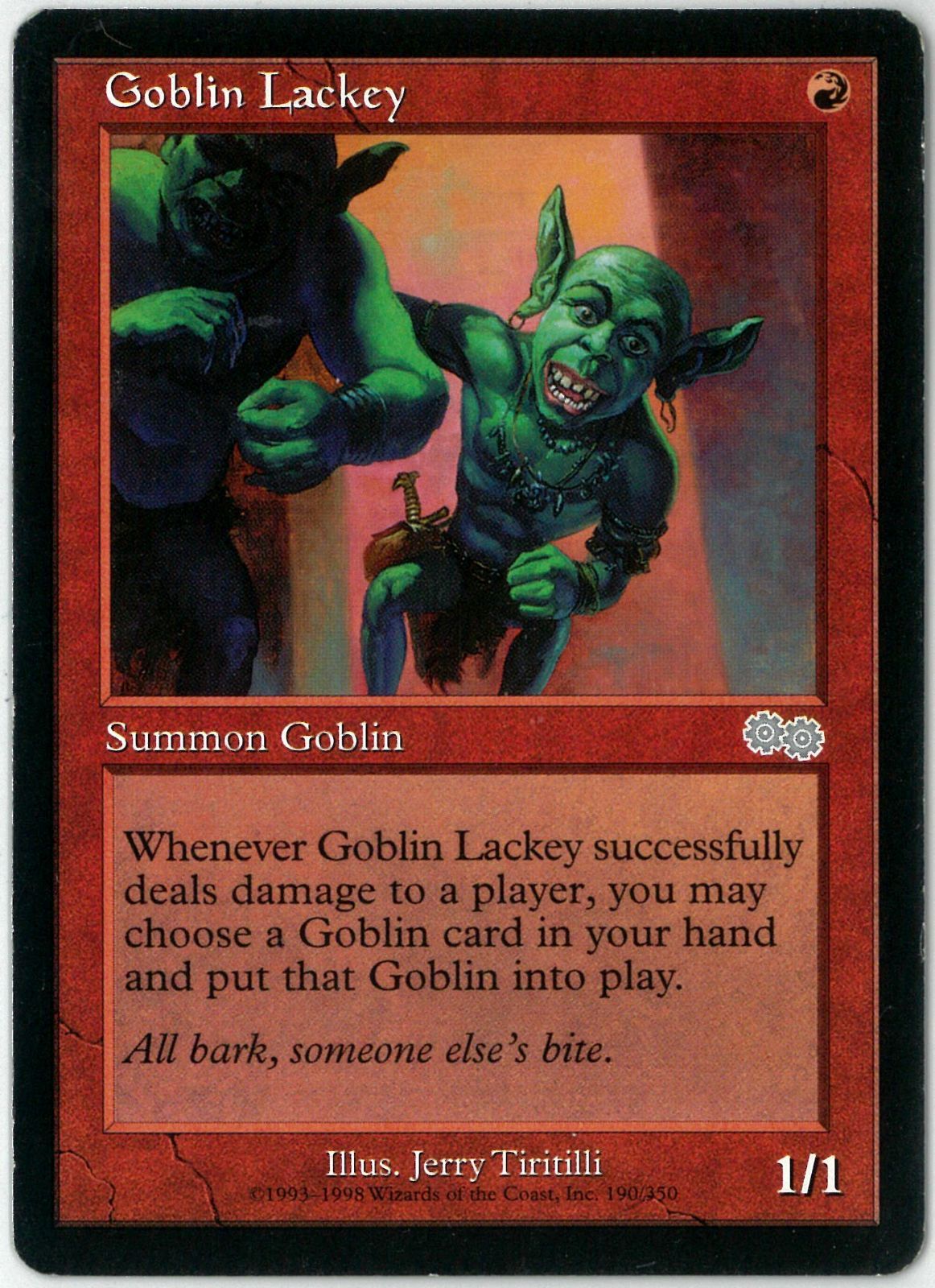 MTG ゴブリンの従僕 英語 エラー MTG/英語版/ゴブリンの従僕/Goblin Lackey/ウルザズ・サーガ/USG 190