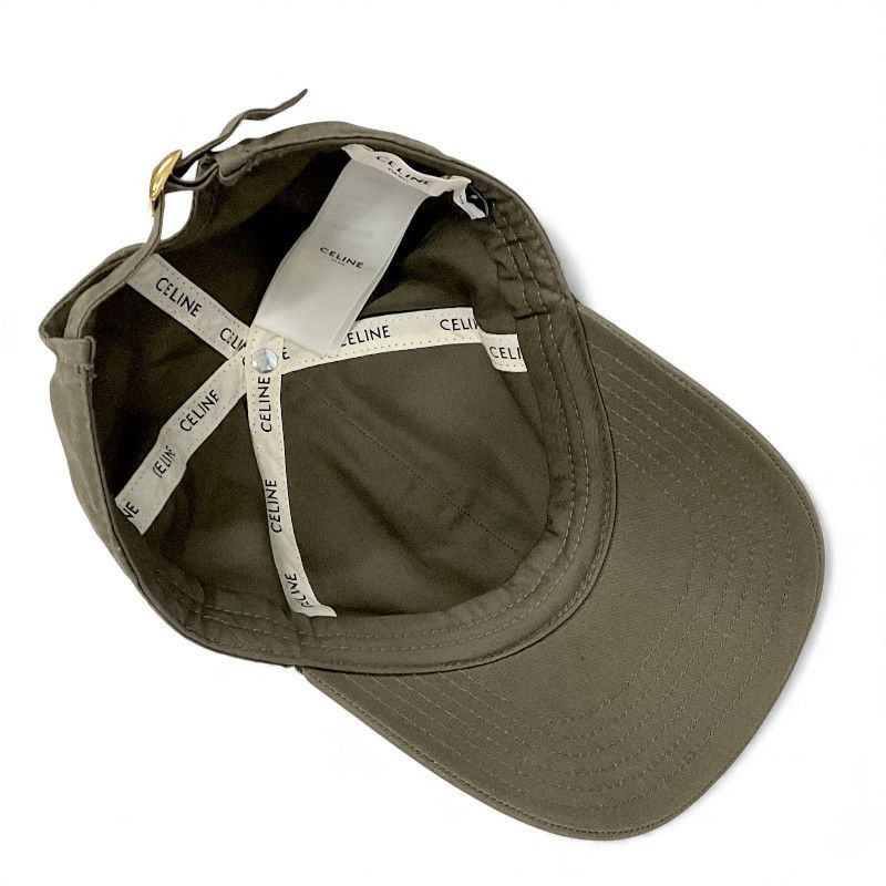 セリーヌ CELINE キャップ 帽子 コットン カーキ ホワイト ゴールド