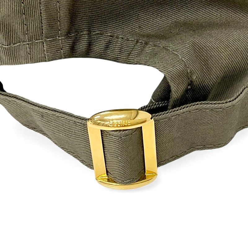 セリーヌ CELINE キャップ 帽子 コットン カーキ ホワイト ゴールド