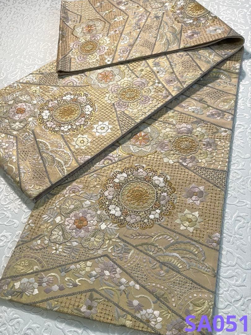 蘇州刺繍 相良刺繍 汕頭刺繍 袋帯 華紋 金糸 銀糸 正絹 六通 SA 051