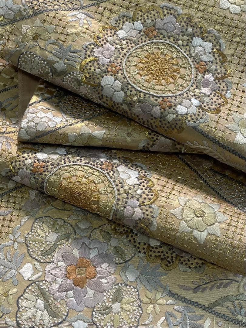 蘇州刺繍 相良刺繍 汕頭刺繍 袋帯 華紋 金糸 銀糸 正絹 六通 SA 051