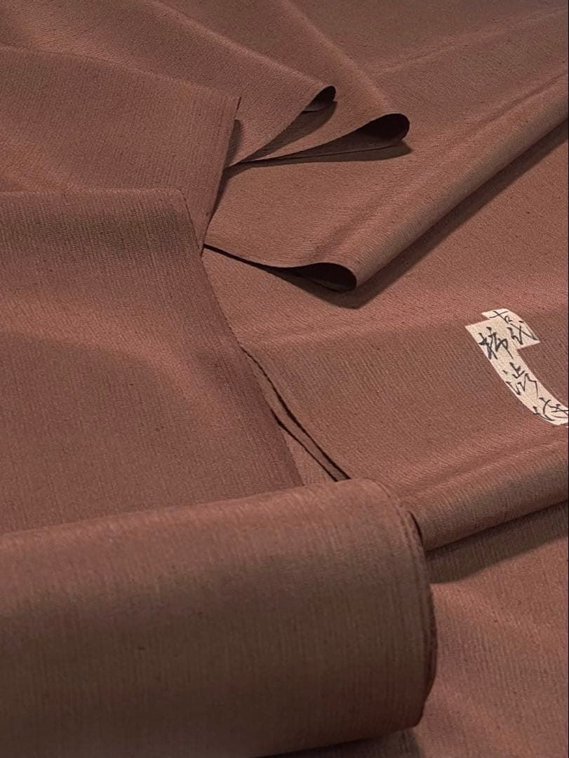  柿渋染 無地 落款入 紬 反物 艶感 正絹 SA 048 紬 着物反物