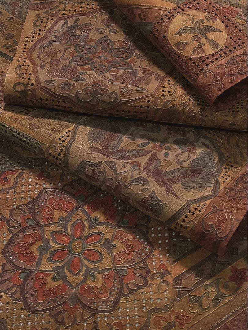 特選 蘇州刺繍 相良刺繍 汕頭刺繍 袋帯 反物 華紋 鳥 正絹 六通 SA044