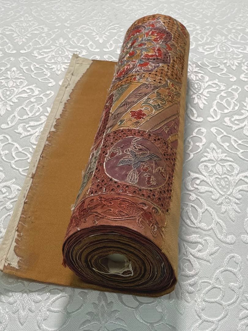 特選 蘇州刺繍 相良刺繍 汕頭刺繍 袋帯 反物 華紋 鳥 正絹 六通 SA044