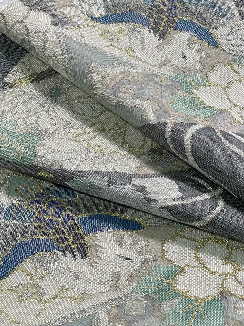 つづれ織 手織 袋帯 反物 鳳凰 鳥 金糸 銀糸 正絹 帯裏付き SA 042