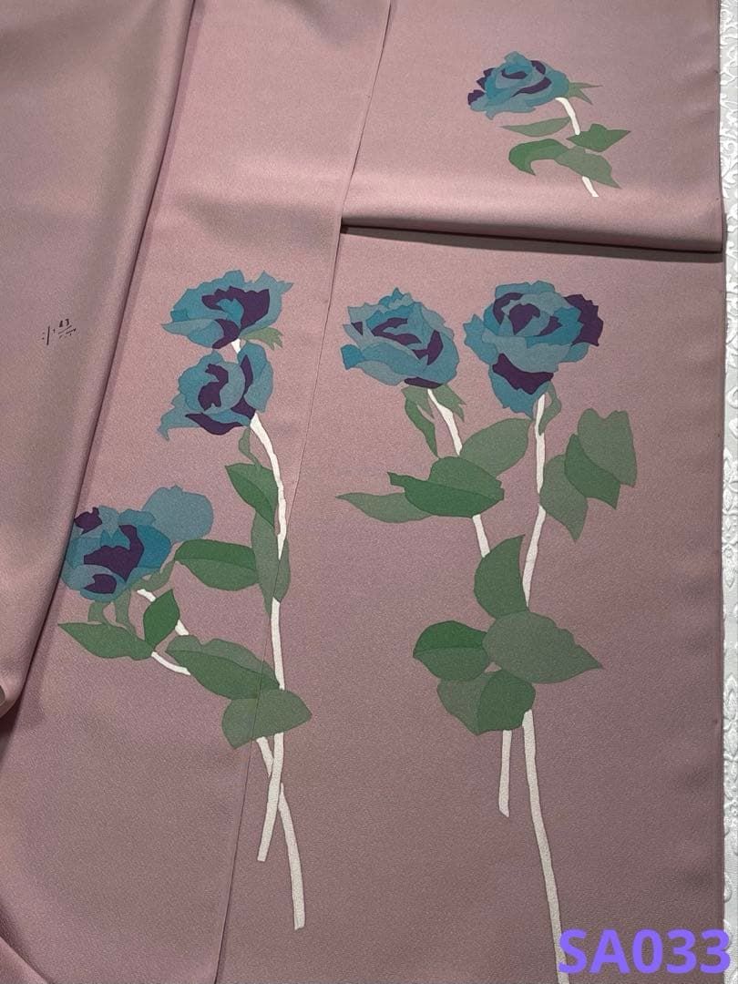 薔薇 作家物 友禅 手描き 付け下げ 反物 落款入 モダン 正絹 SA 033