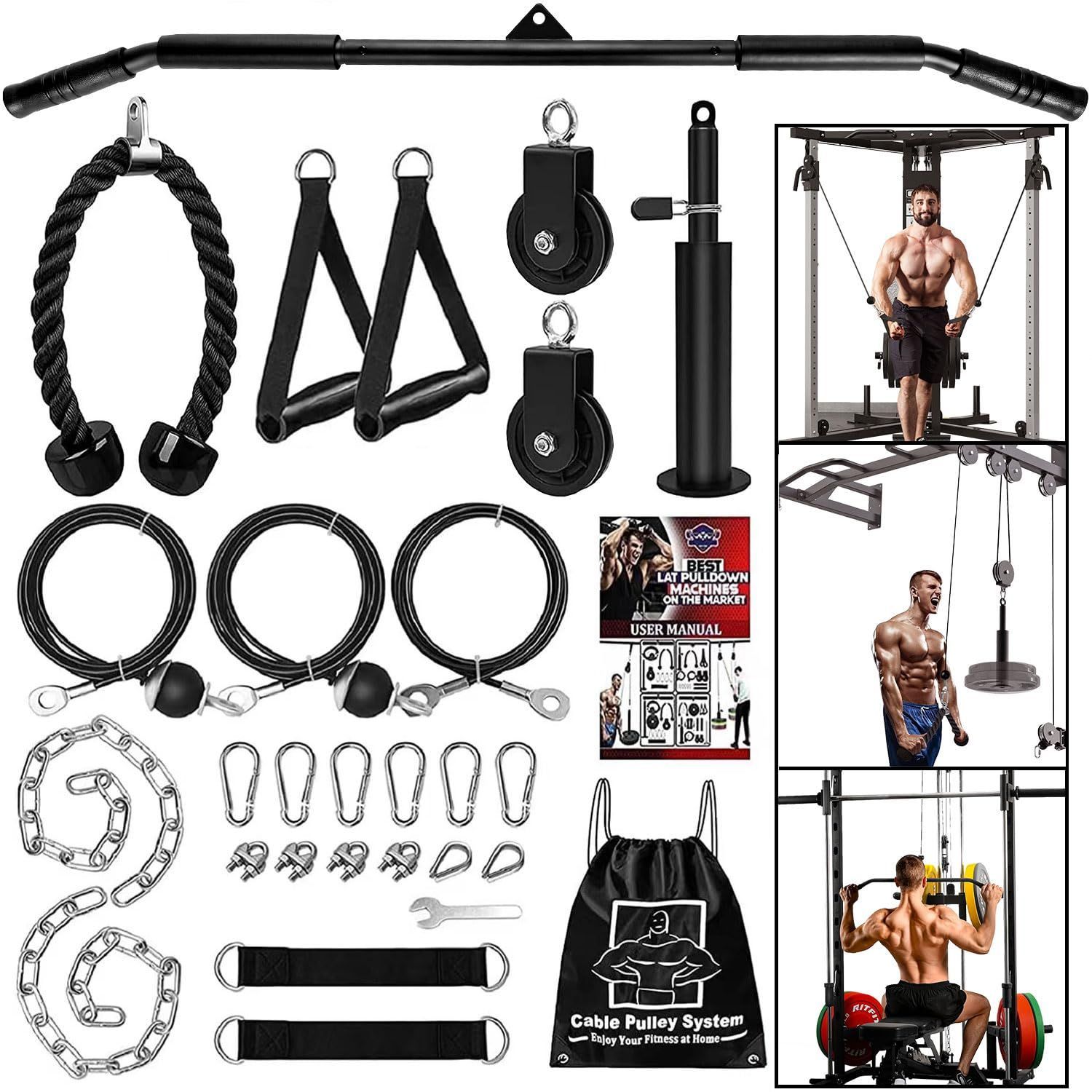 フィットネス LATプルダウンおよびリフトプーリーシステムケーブル付き ジムプルダウンマシントライセップスエクステンション 用DIYプーリーケーブルアタッチメントワークアウトバイセップスカールバック前腕ショルダー