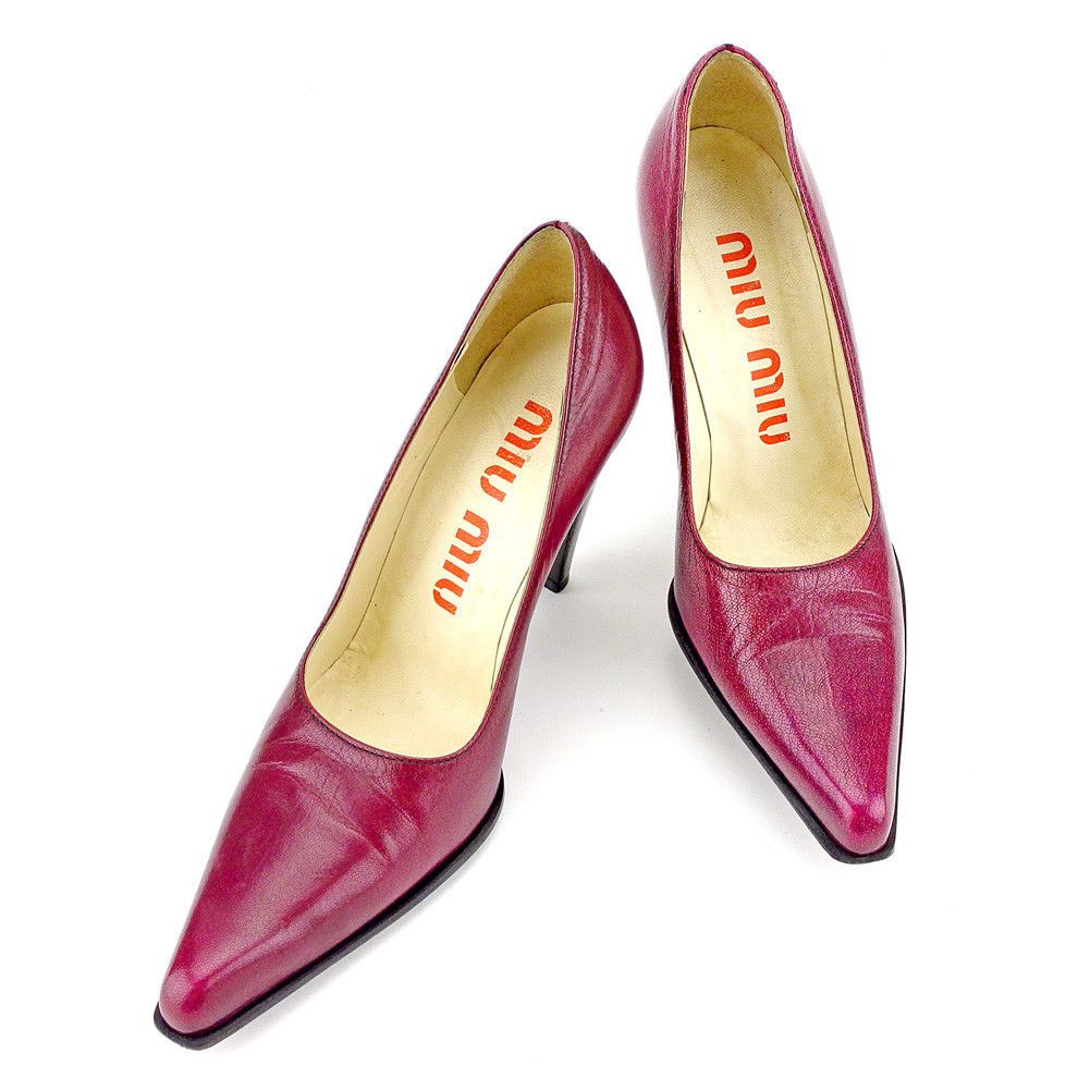 【BIGお買い物ラリー★30%OFFセール中】ミュウミュウ MIUMIU パンプスポインテッドトゥ ♯35ハーフ ハイヒール パープル ブラック レディース 中古 最大30％OFF☆新春セール】ミュウミュウ MIUMIU パンプス ポインテッド