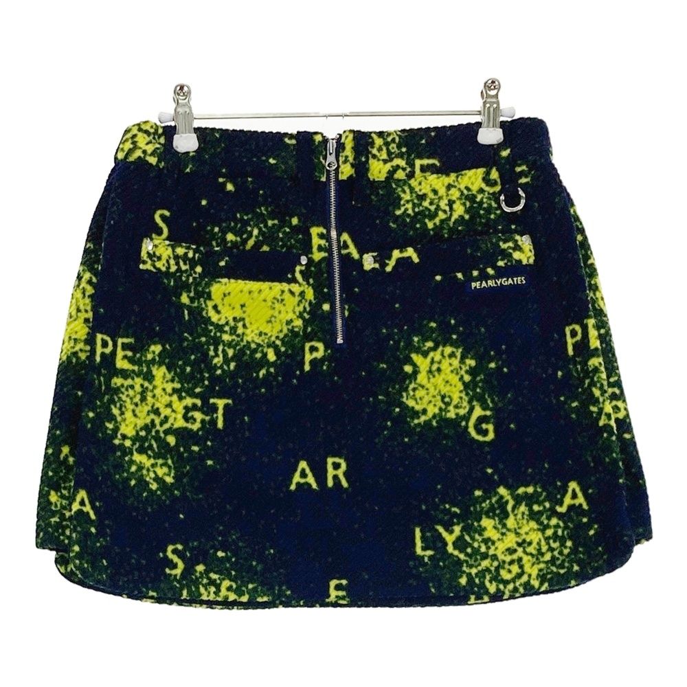 サイズ 1 PEARLY GATES パーリーゲイツ 起毛スカート 総柄 ネイビー系 ゴルフウェア レディース ストスト