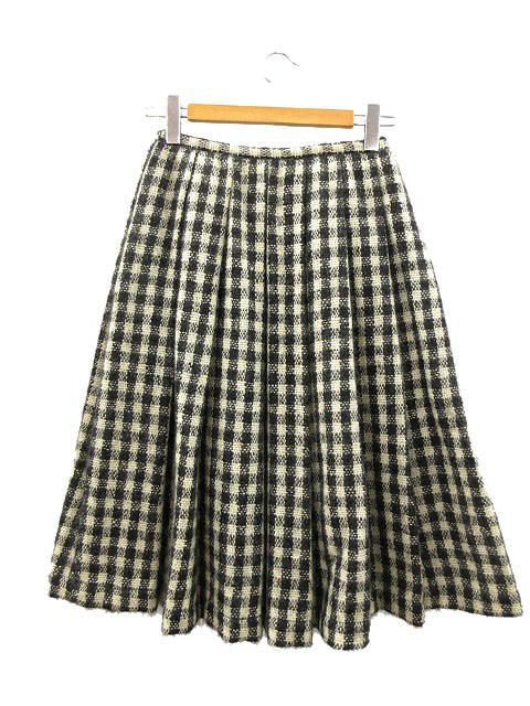 【中古】ローブドシャンブル robe de chambre コムデギャルソン モヘア チェック フレア スカート M 白 黒 モヘヤ ローブドシャンブル robe de chambre コムデギャルソン モヘア