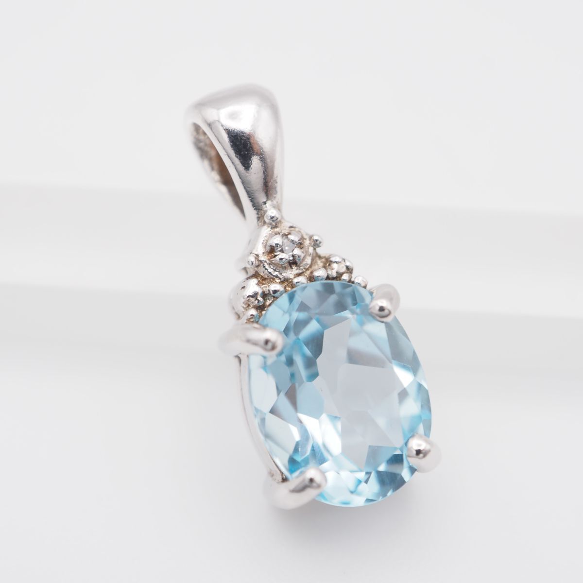 L 125 ブルートパーズ 3 07 ct ダイヤモンド 925刻印 ペンダント トップ デザイン シルバー チャーム ヘッド 誕生石