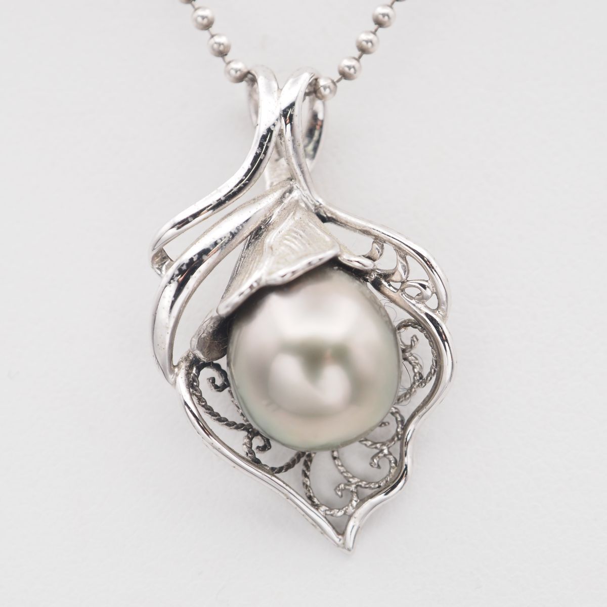 L 101 黒蝶真珠 パール SV 925刻印 ペンダント トップ フィリグリー 銀線細工 デザイン シルバー チャーム ヘッド 誕生石