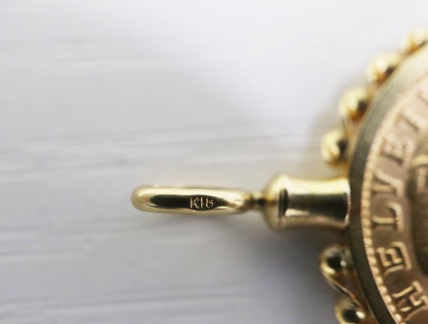  ペンダント K 21 18 スイス フラン金貨 ヘルベティア ブレネリ 1949年 8 1 g イエローゴールド 21金 18金 YG ジュエリー ネックレス アクセサリー